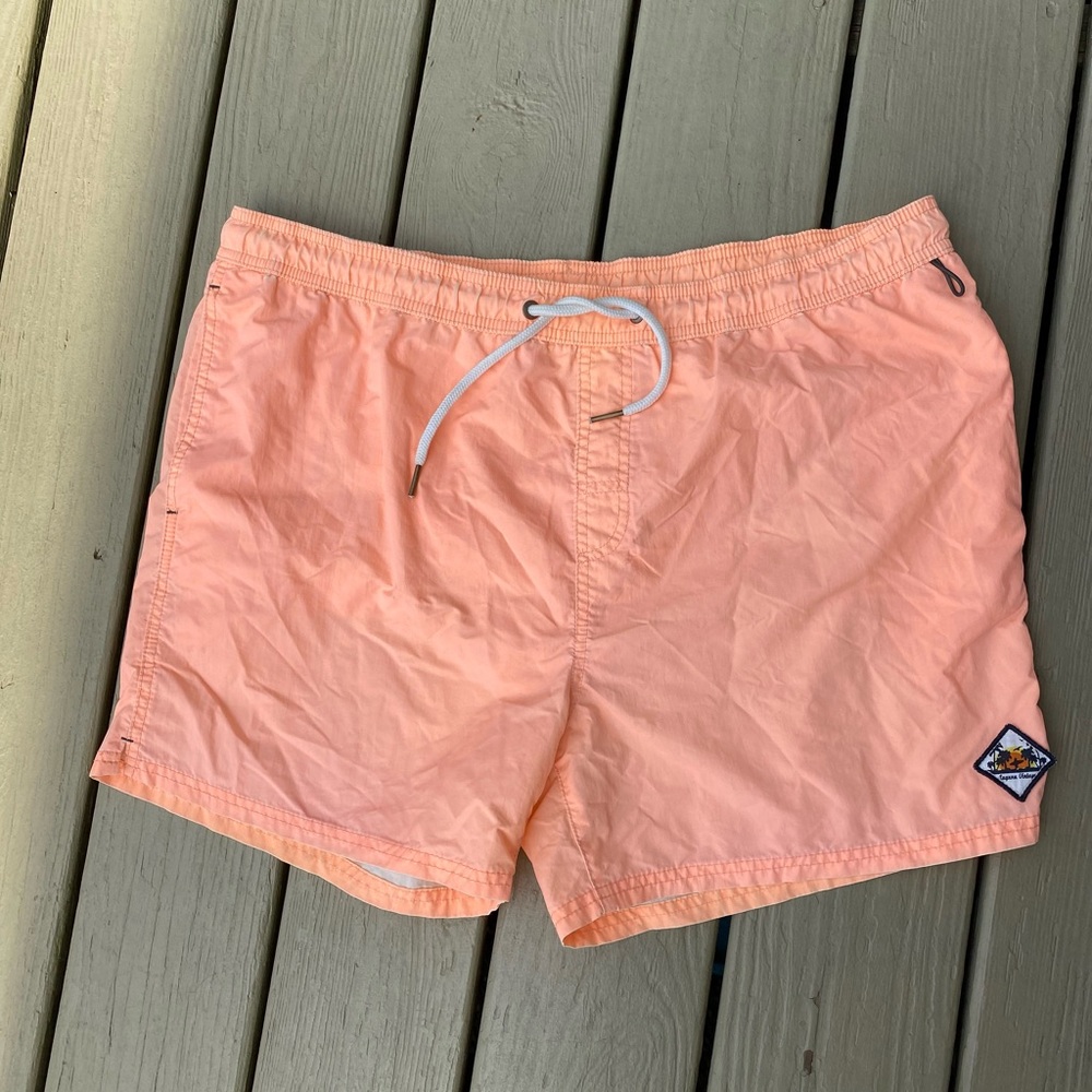 Cedarwood State - Mens orange swim trunks, mesh lining, pockets sides, Size: L